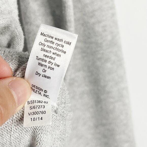Athleta XSmall XS Gray Rally Sweater Hooded Striped Sleeve Cotton Blend Pullover - Picture 7 of 8